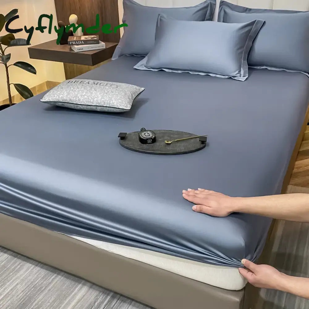 Cyflymder Egyptian Cotton Fitted Sheet with Elastic Band Luxury Soft Mattress Covers Durable Skin-friendly Bedsheet