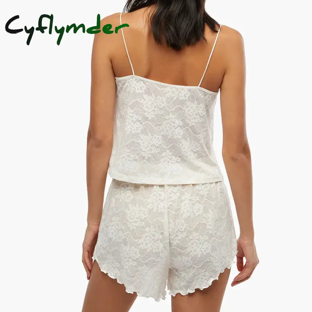 Cyflymder Elegance Comfy Floral Lace Lingerie Set Fairy Coquette 2 Piece Kawaii Crop Tops Camis +
