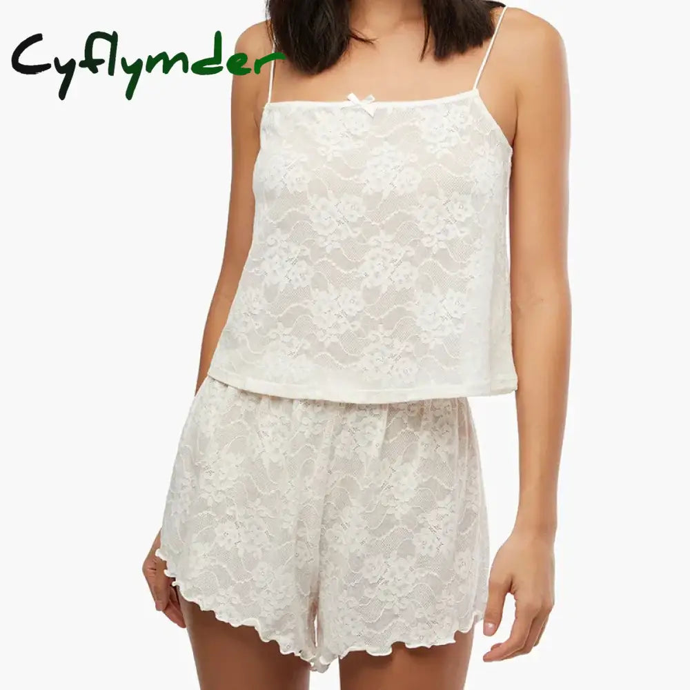 Cyflymder Elegance Comfy Floral Lace Lingerie Set Fairy Coquette 2 Piece Kawaii Crop Tops Camis +