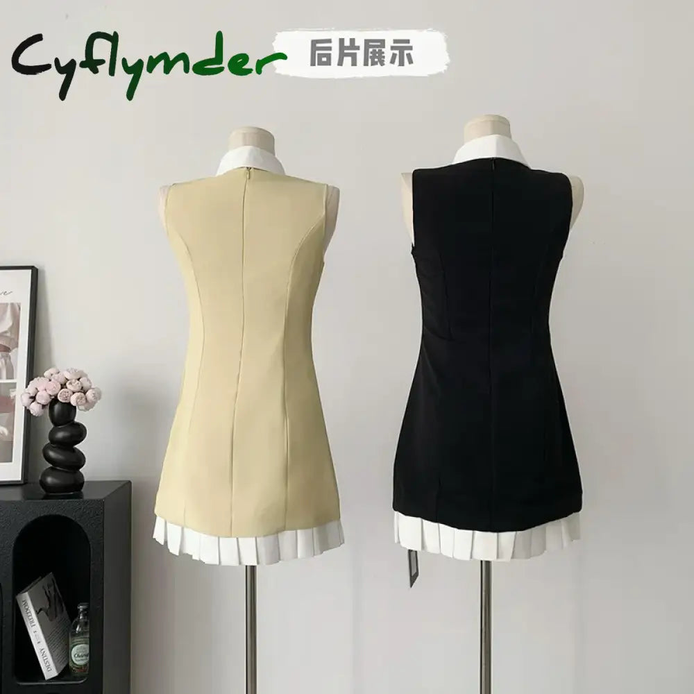 Cyflymder Elegant Chic Sleeveless Fake Two Dress Woman 2024 Summer Korean Fashion Y2K Mini Vintage