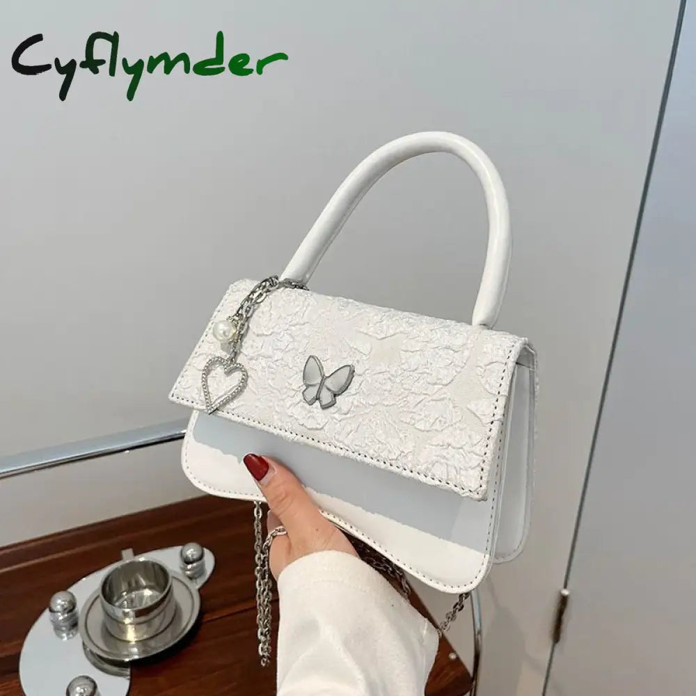 Cyflymder Elegant Crossbody Bag Women Cute Black Pu Leather Butterfly Heart Square Spring New