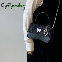 Cyflymder Elegant Crossbody Bag Women Cute Black Pu Leather Butterfly Heart Square Spring New