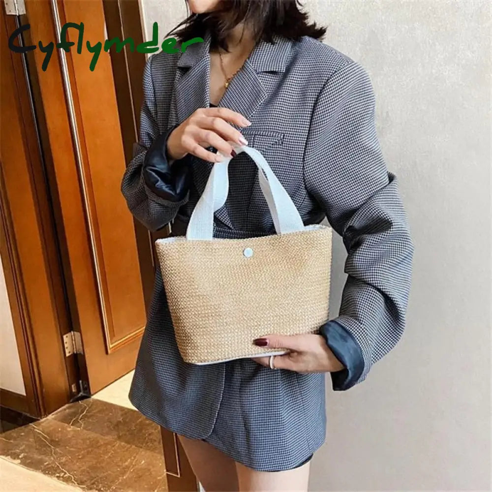 Cyflymder Elegant Ladies Straw Woven Handbag Women Holiday Beach Casual Tote Top-Handle Bags