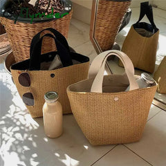 Cyflymder Elegant Ladies Straw Woven Handbag Women Holiday Beach Casual Tote Top-Handle Bags