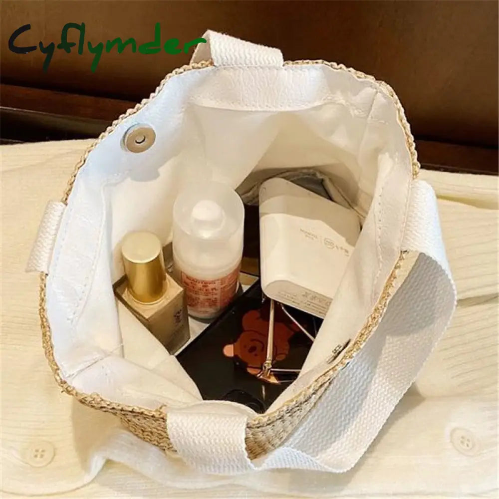 Cyflymder Elegant Ladies Straw Woven Handbag Women Holiday Beach Casual Tote Top-Handle Bags