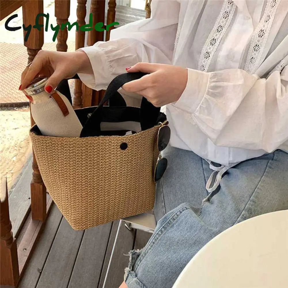 Cyflymder Elegant Ladies Straw Woven Handbag Women Holiday Beach Casual Tote Top-Handle Bags