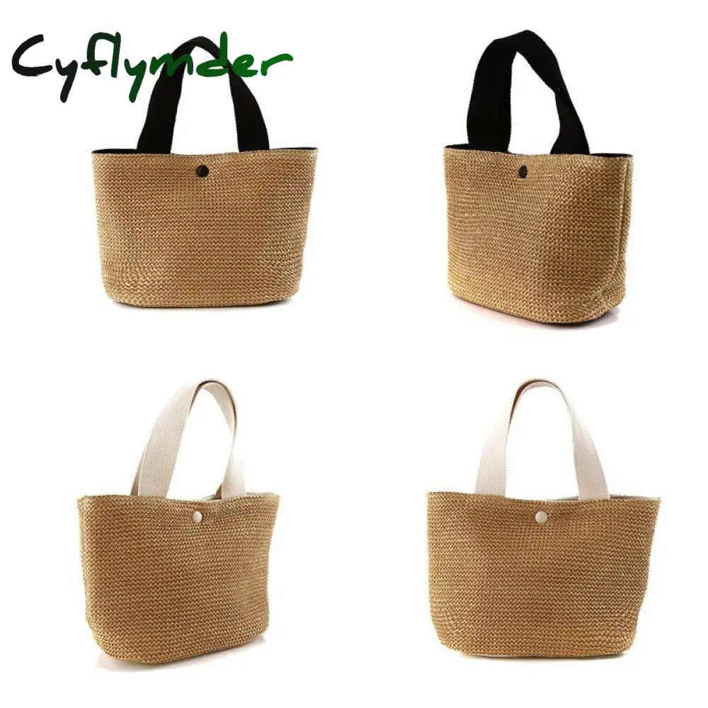 Cyflymder Elegant Ladies Straw Woven Handbag Women Holiday Beach Casual Tote Top-Handle Bags