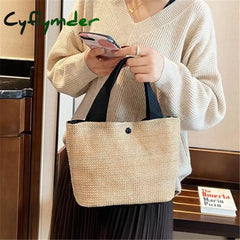 Cyflymder Elegant Ladies Straw Woven Handbag Women Holiday Beach Casual Tote Top-Handle Bags