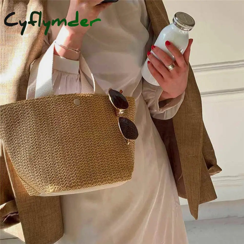 Cyflymder Elegant Ladies Straw Woven Handbag Women Holiday Beach Casual Tote Top-Handle Bags