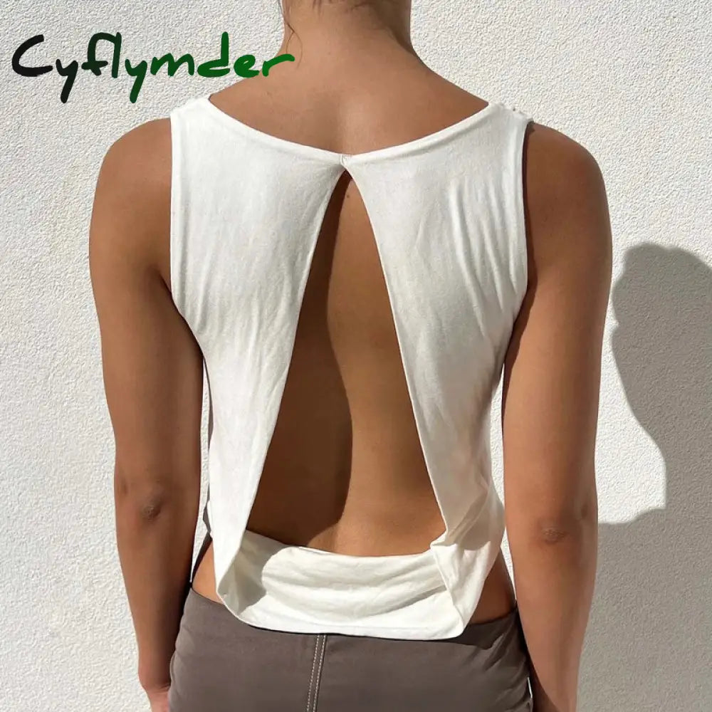 Cyflymder Elegant Lady Cowl Neck Draped Crop Top Chic Women Sexy Open Back Tank Tops Summer Slim