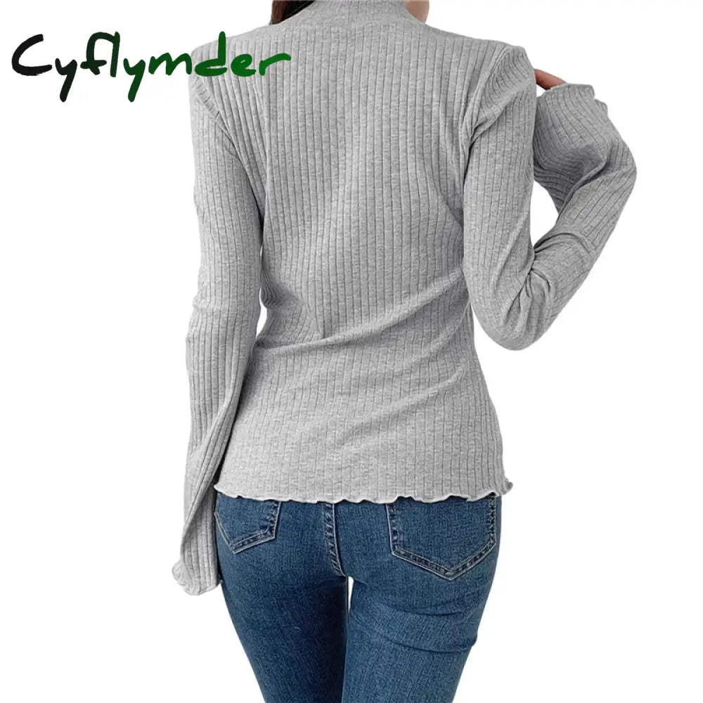 Cyflymder Elegant Lady Square Collar T Shirt Kawaii Clothes Fairy Grunge Long Sleeve Ribbed Tops