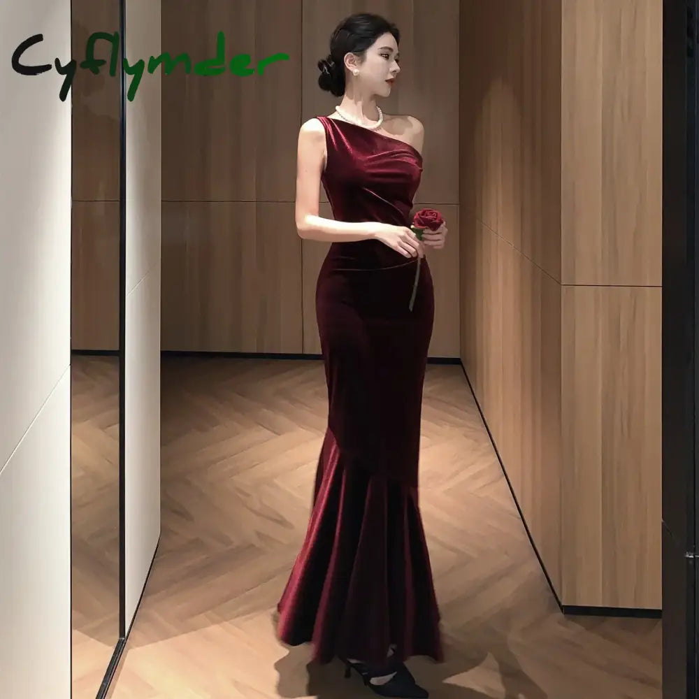 Cyflymder Elegant Slimming Tank Dress For Women Autumn Crossbody Red Silk Velvet Prom Gowns Luxury Brand Women’s Fashion