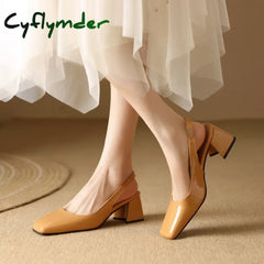 Cyflymder Elegant Slingback Sandals Women Summer Shoes Pink Black Nude Medium Heels Pumps Close Toe