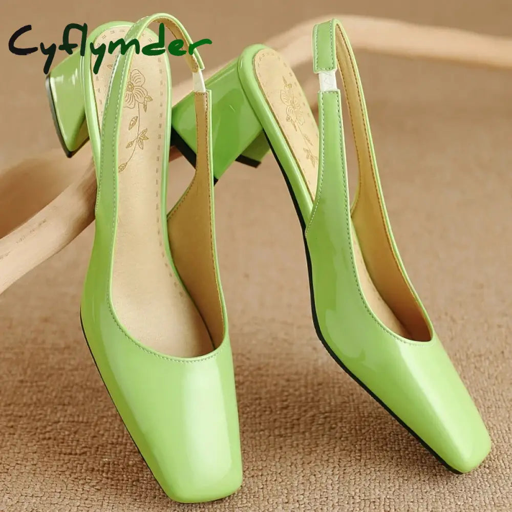 Cyflymder Elegant Slingback Sandals Women Summer Shoes Pink Black Nude Medium Heels Pumps Close Toe