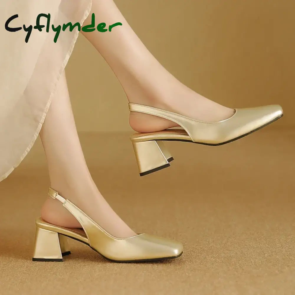 Cyflymder Elegant Slingback Sandals Women Summer Shoes Pink Black Nude Medium Heels Pumps Close Toe