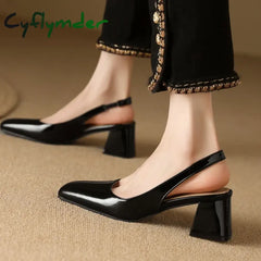 Cyflymder Elegant Slingback Sandals Women Summer Shoes Pink Black Nude Medium Heels Pumps Close Toe