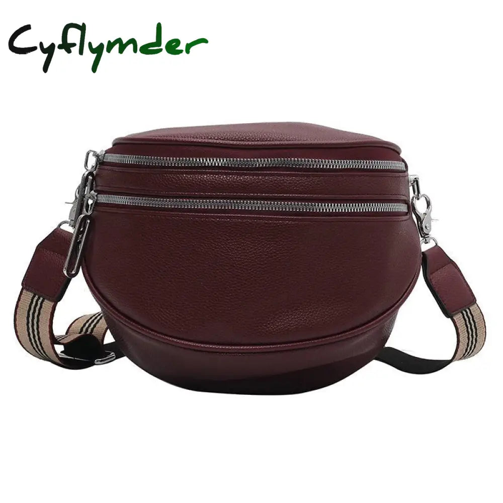 Cyflymder Elegant Solid Colour Pu Leather Waist Bags For Women Double Zippers Design Pack Female