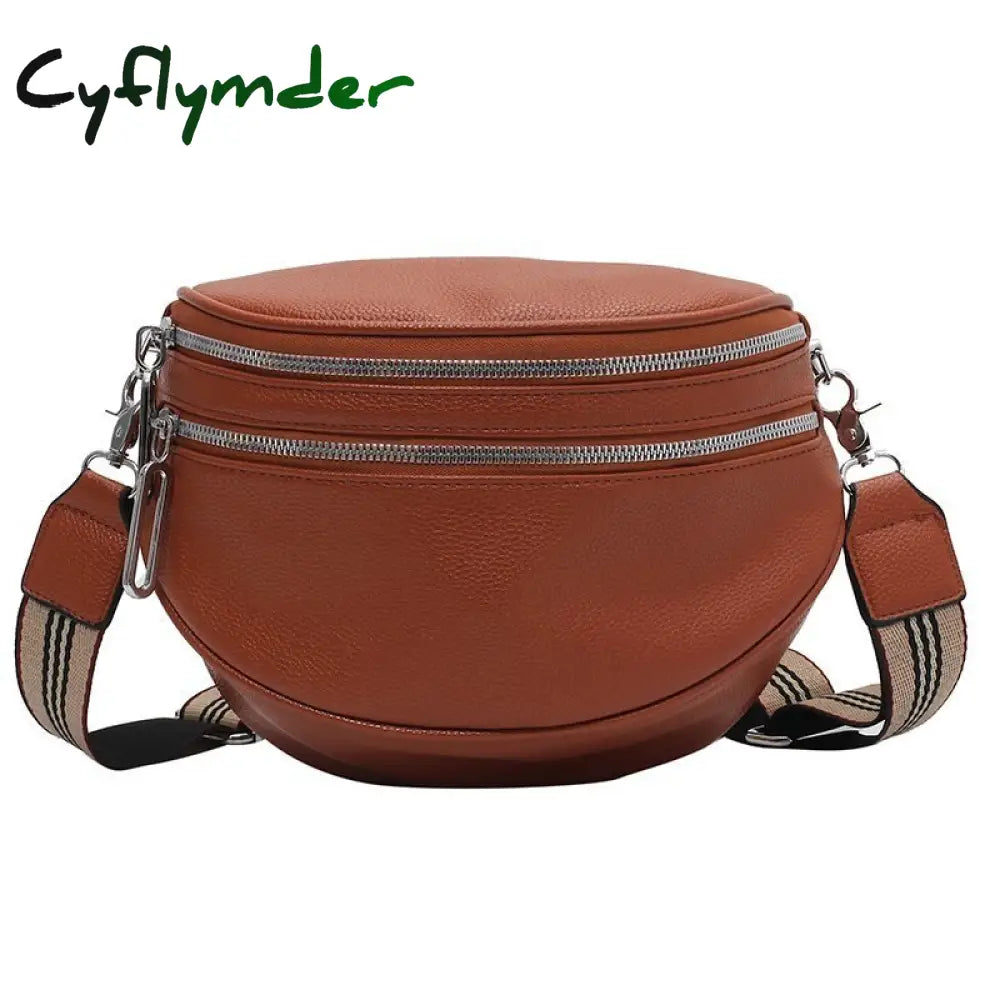 Cyflymder Elegant Solid Colour Pu Leather Waist Bags For Women Double Zippers Design Pack Female