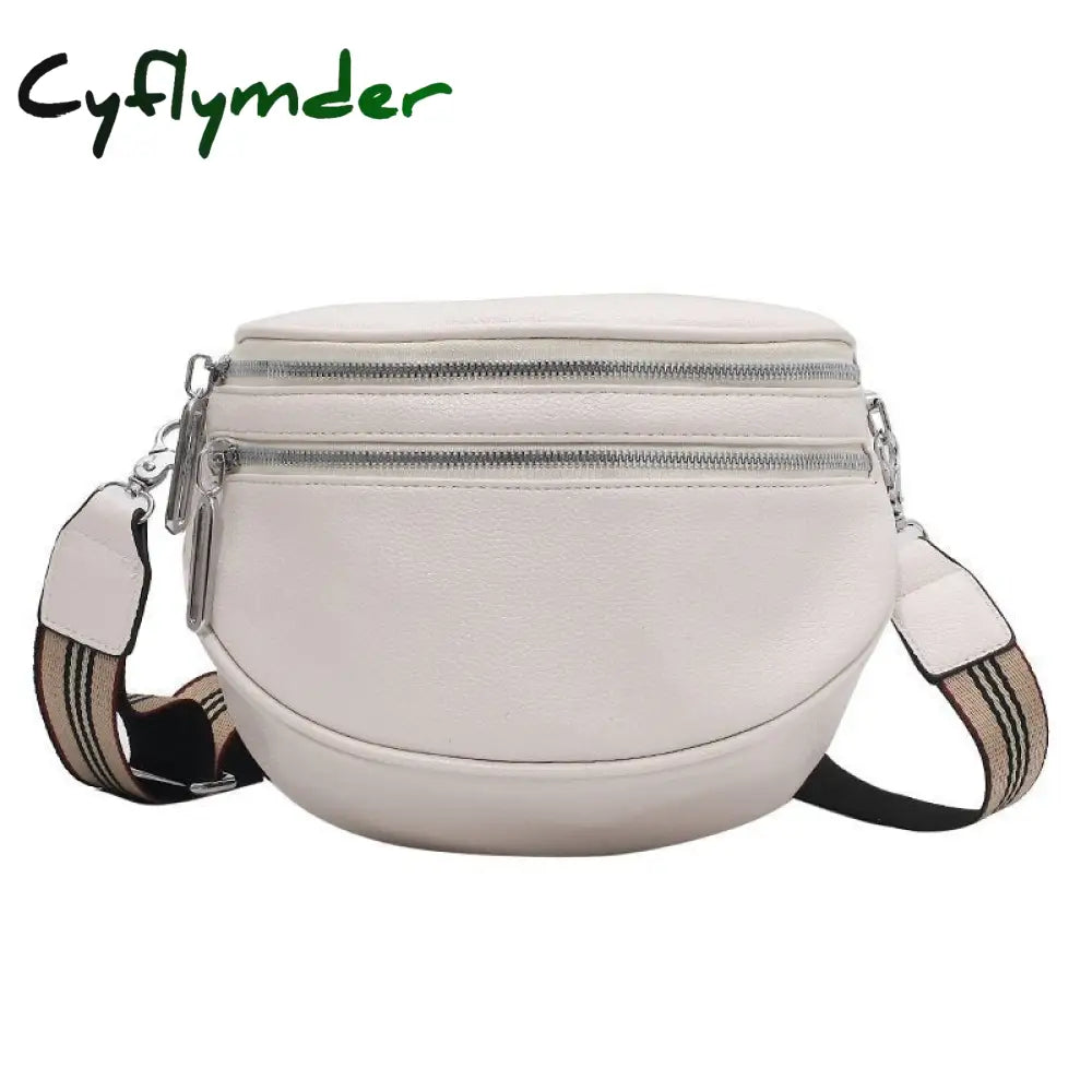 Cyflymder Elegant Solid Colour Pu Leather Waist Bags For Women Double Zippers Design Pack Female