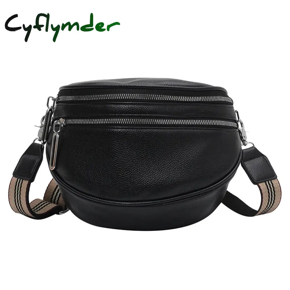 Cyflymder Elegant Solid Colour Pu Leather Waist Bags For Women Double Zippers Design Pack Female