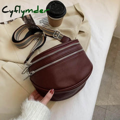 Cyflymder Elegant Solid Colour Pu Leather Waist Bags For Women Double Zippers Design Pack Female