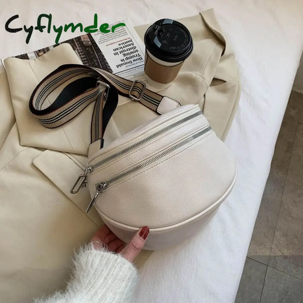 Cyflymder Elegant Solid Colour Pu Leather Waist Bags For Women Double Zippers Design Pack Female