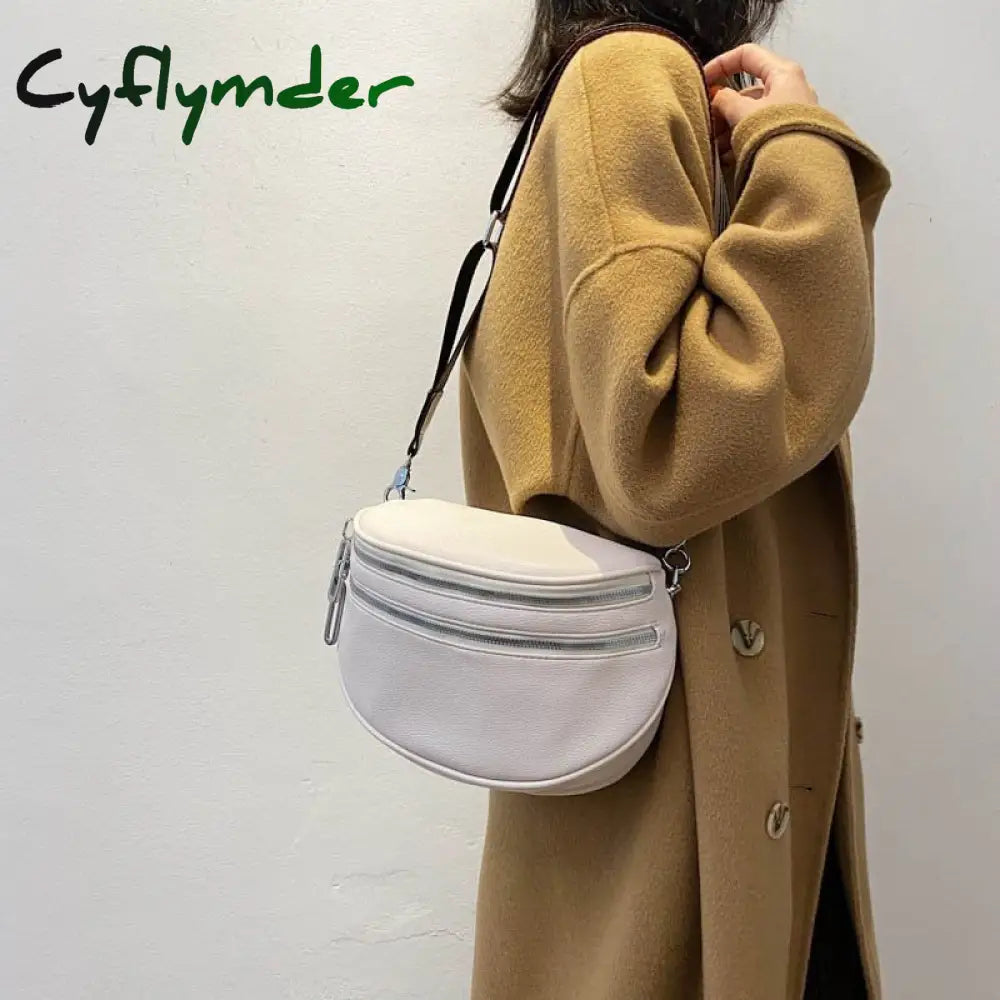 Cyflymder Elegant Solid Colour Pu Leather Waist Bags For Women Double Zippers Design Pack Female