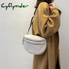 Cyflymder Elegant Solid Colour Pu Leather Waist Bags For Women Double Zippers Design Pack Female