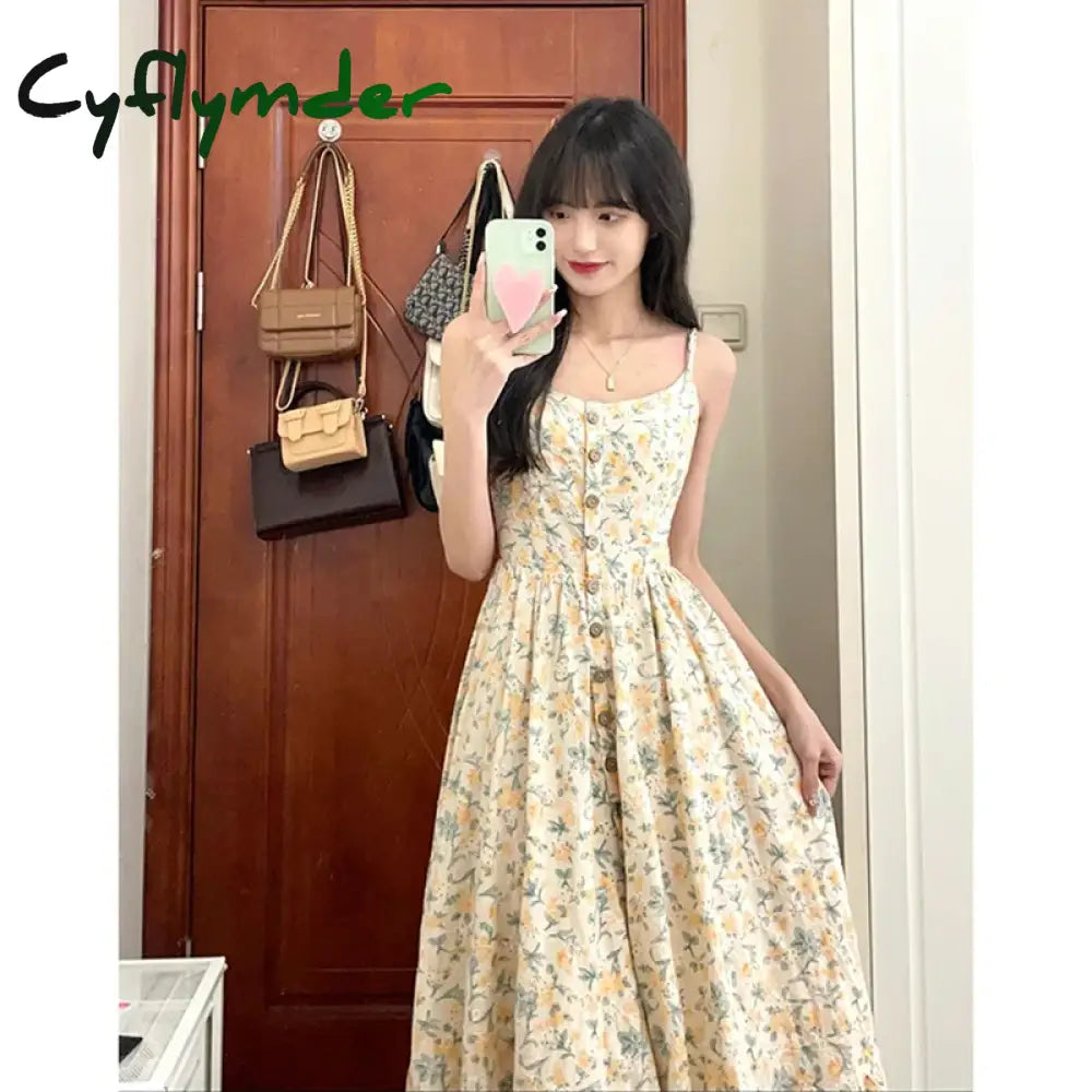 Cyflymder Elegant Summer Dress Women Office Lady O-Neck Button Fashion Sleeveless Dresses Femme