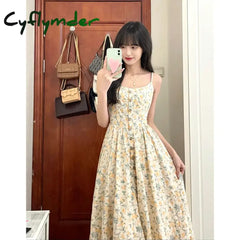 Cyflymder Elegant Summer Dress Women Office Lady O-Neck Button Fashion Sleeveless Dresses Femme