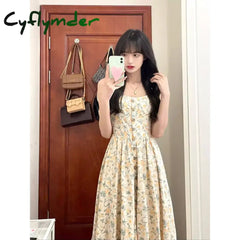 Cyflymder Elegant Summer Dress Women Office Lady O-Neck Button Fashion Sleeveless Dresses Femme