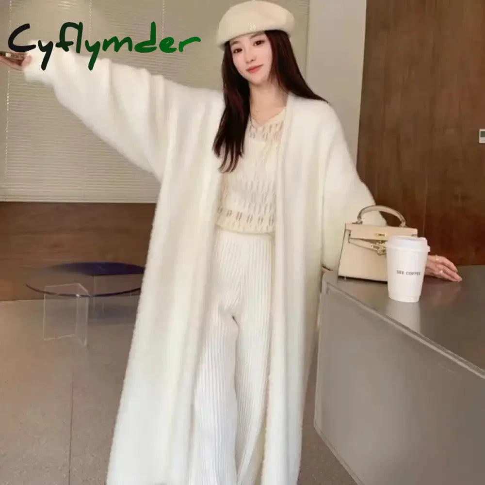 Cyflymder Elegant Sweet Long Sweater Cardigan Women Korean Style Sweaters Coat Autumn Winter Solid Loose Casual Vintage