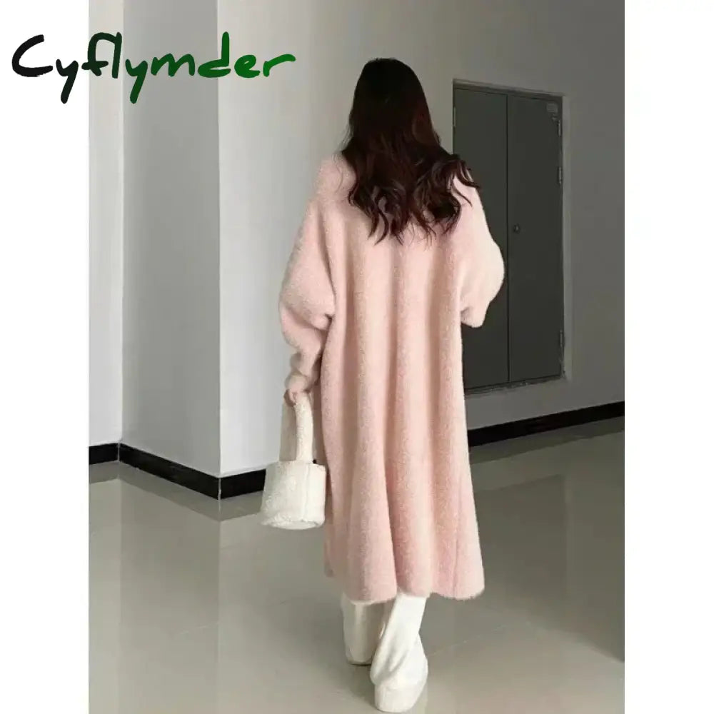 Cyflymder Elegant Sweet Long Sweater Cardigan Women Korean Style Sweaters Coat Autumn Winter Solid Loose Casual Vintage