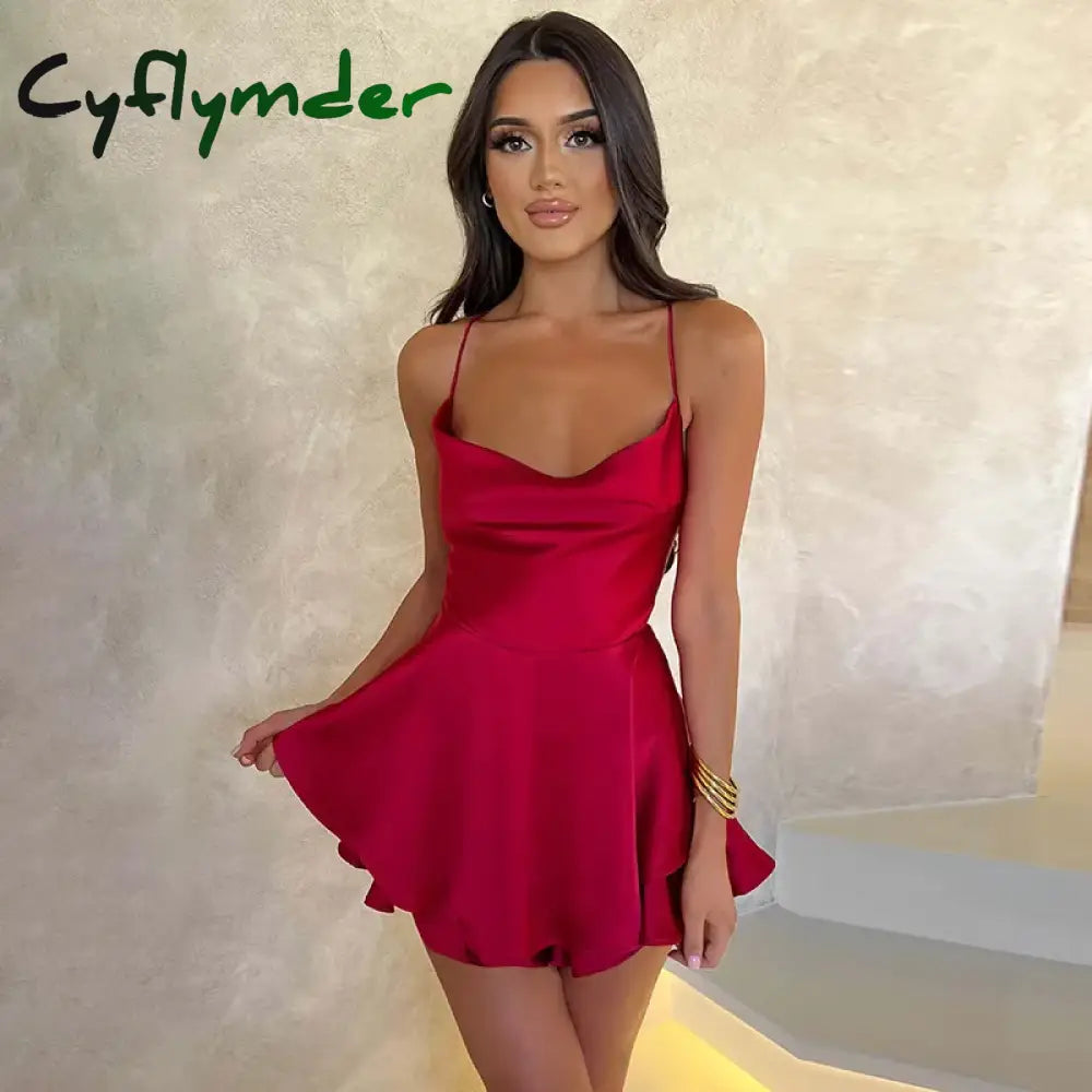 Cyflymder Elegant Temperament Slim Halter Satin Backless A Hem Dresses For Women