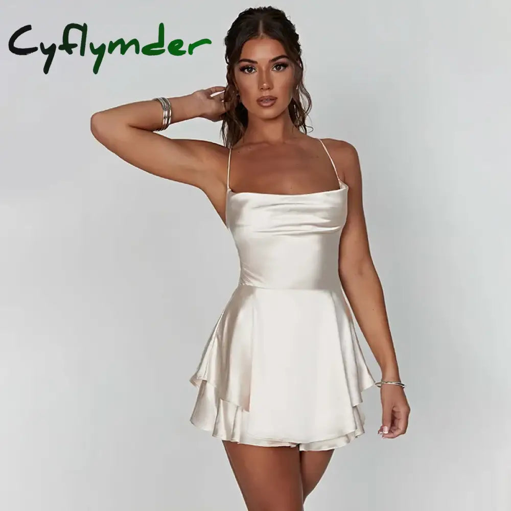 Cyflymder Elegant Temperament Slim Halter Satin Backless A Hem Dresses For Women