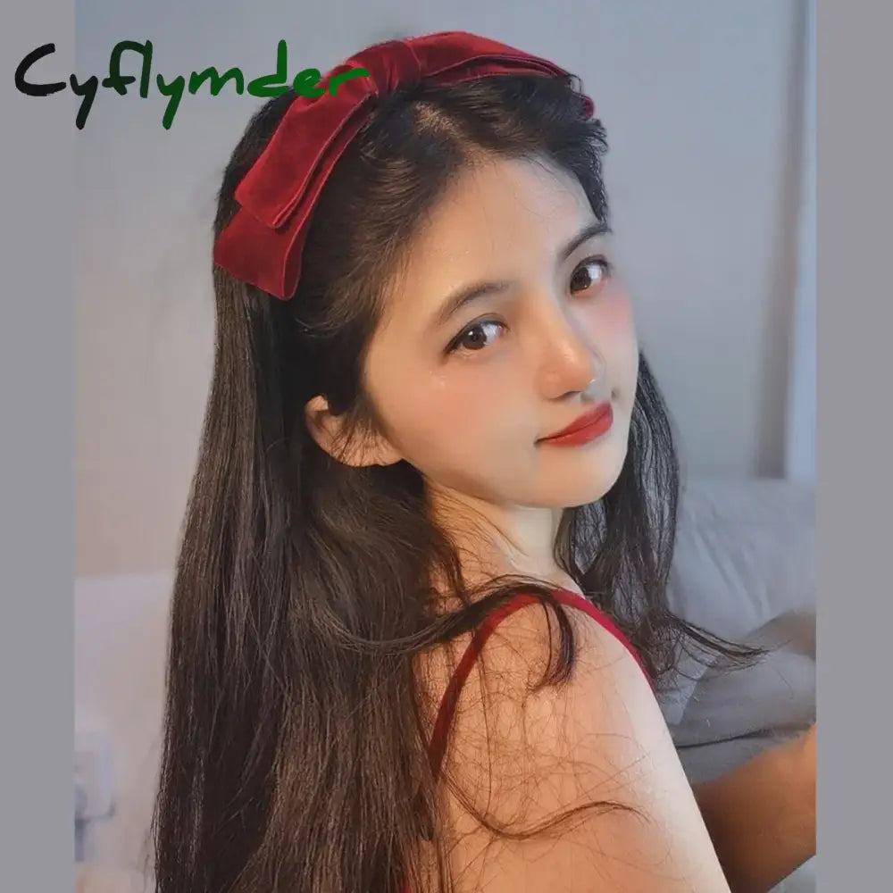 Cyflymder Elegant Velvet Bow Bezel Hairband For Women Korean Retro Headband Girls Vintage Hoop