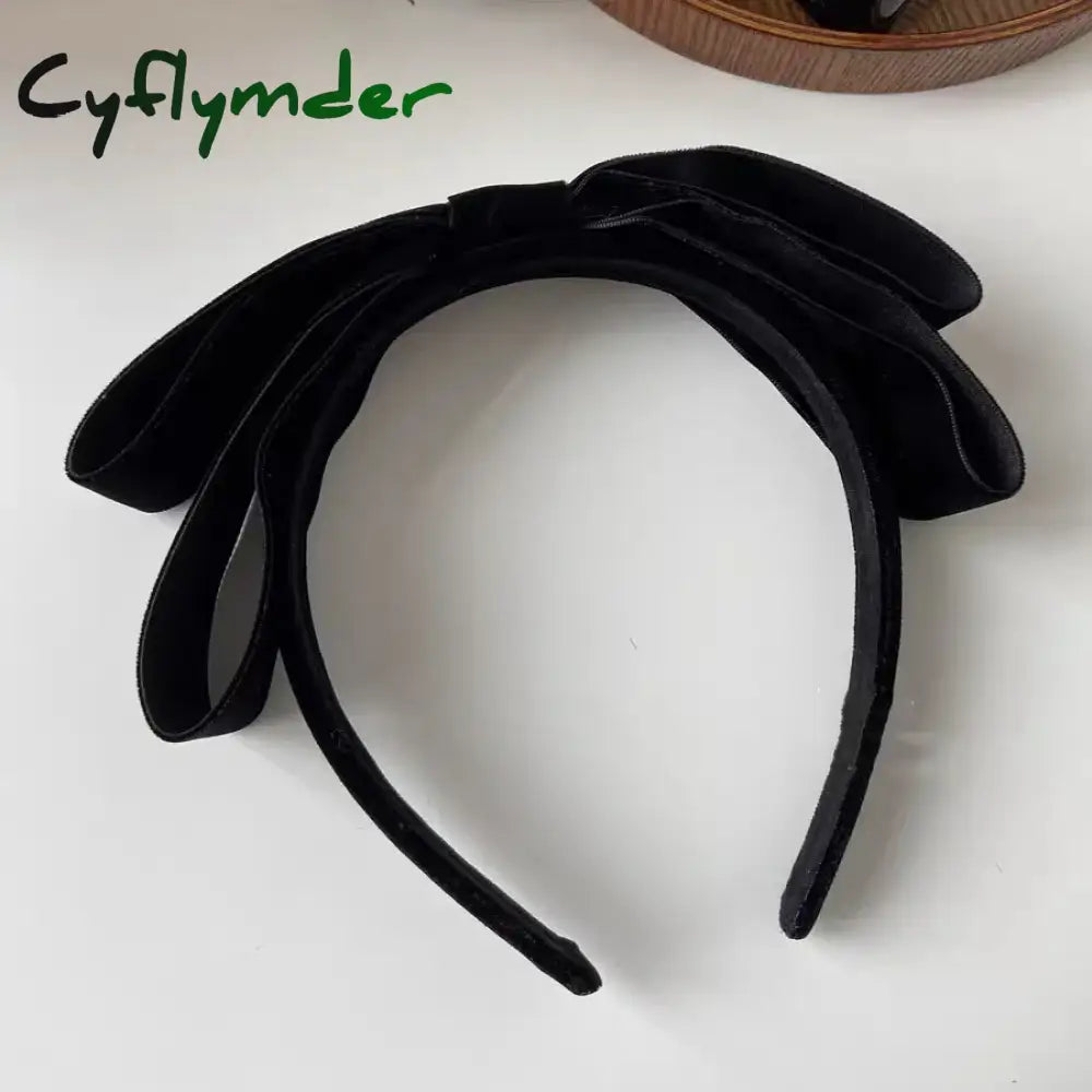 Cyflymder Elegant Velvet Bow Bezel Hairband For Women Korean Retro Headband Girls Vintage Hoop