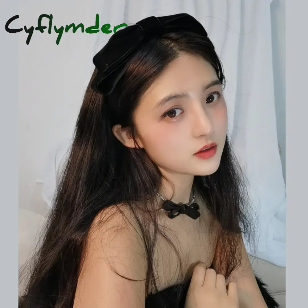 Cyflymder Elegant Velvet Bow Bezel Hairband For Women Korean Retro Headband Girls Vintage Hoop