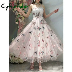 Cyflymder Embroidered Butterfly Flower Mesh Dress Women’s New Spring Summer Pairing Sweet Desire