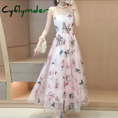 Cyflymder Embroidered Butterfly Flower Mesh Dress Women’s New Spring Summer Pairing Sweet Desire