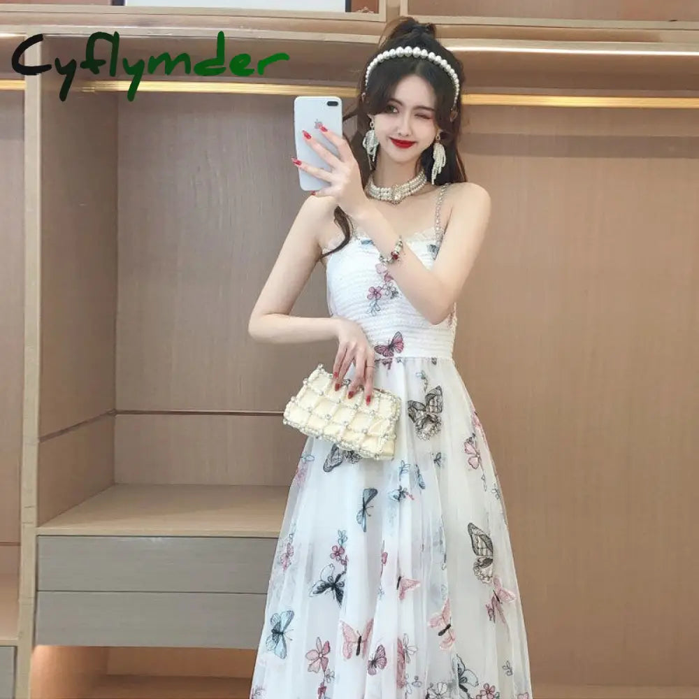 Cyflymder Embroidered Butterfly Flower Mesh Dress Women’s New Spring Summer Pairing Sweet Desire