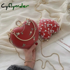 Cyflymder Embroidery Flowers Design Women Heart Clutch Christmas Party Evening Bags Gold Chain