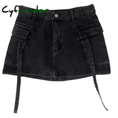 Cyflymder European And American Style 2024 Summer New Y2K Big Pocket Mini Skirt Hip Packing Denim