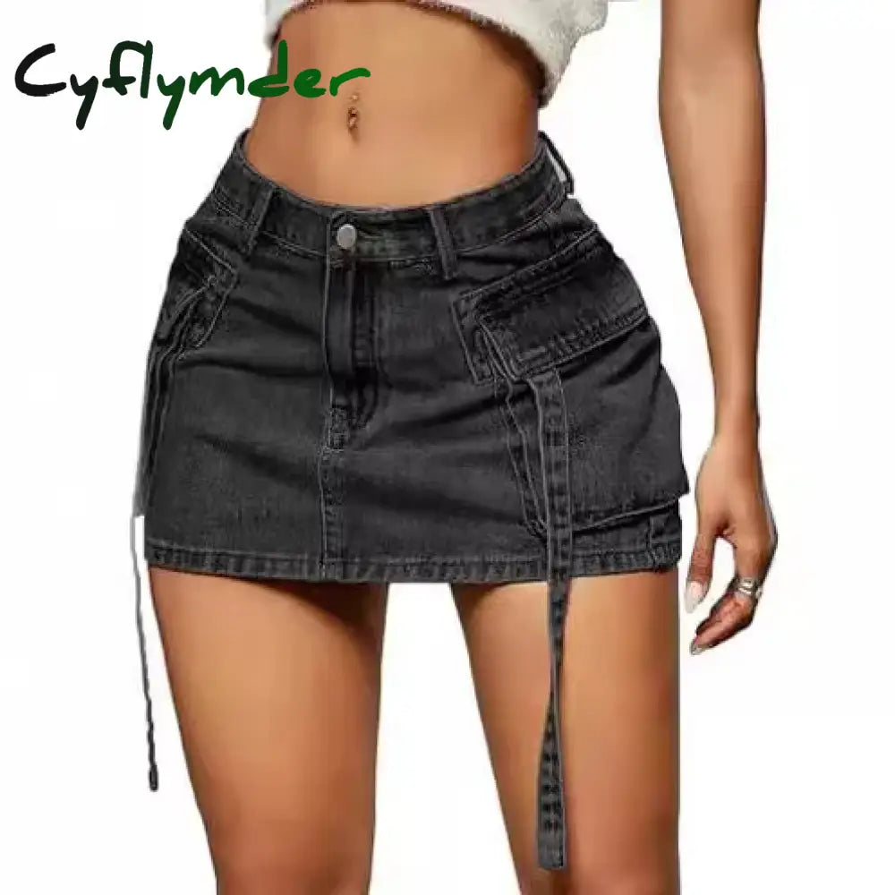 Summer New Style Y2K Big Pocket Mini Skirt Hip Packing American Denim Skirts Womens Streetwear