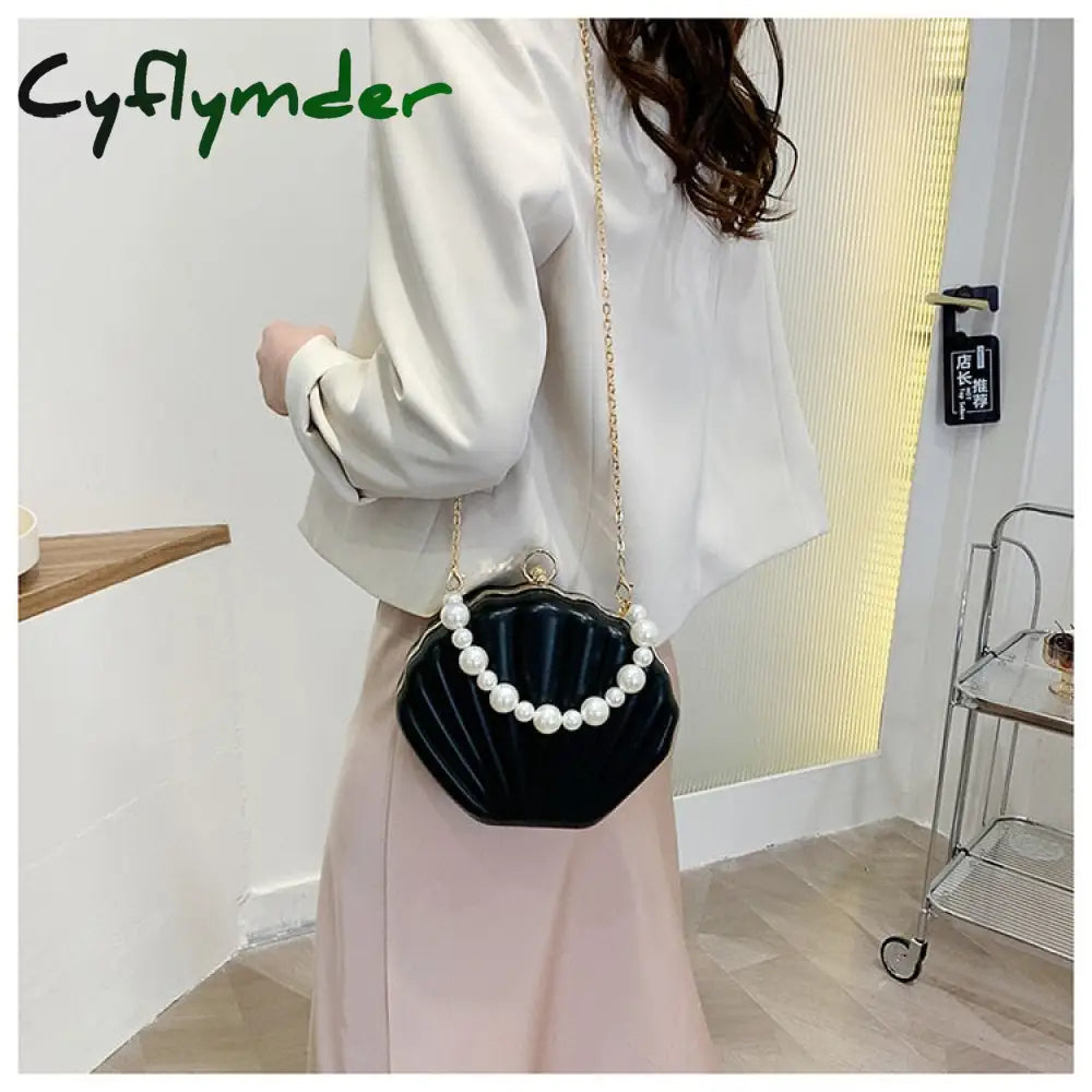 Cyflymder Evening Bags Shell Shape Women Clutch New Wedding Bridal Handbag Pearl Beaded Fashion