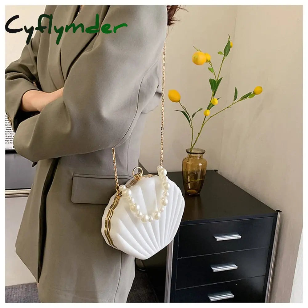 Cyflymder Evening Bags Shell Shape Women Clutch New Wedding Bridal Handbag Pearl Beaded Fashion