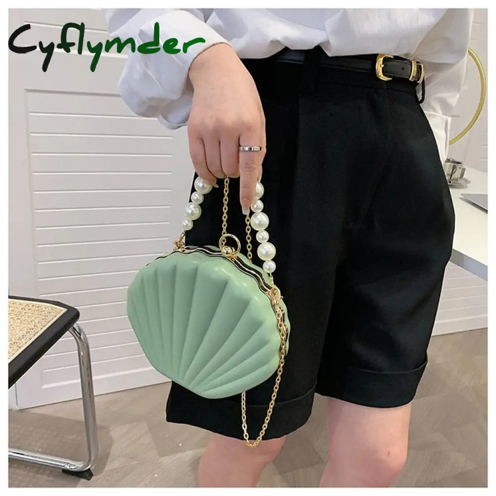 Cyflymder Evening Bags Shell Shape Women Clutch New Wedding Bridal Handbag Pearl Beaded Fashion