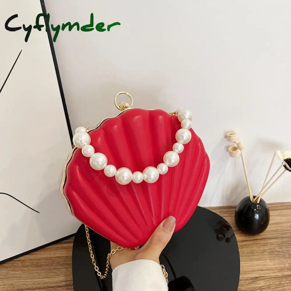 Cyflymder Evening Bags Shell Shape Women Clutch New Wedding Bridal Handbag Pearl Beaded Fashion