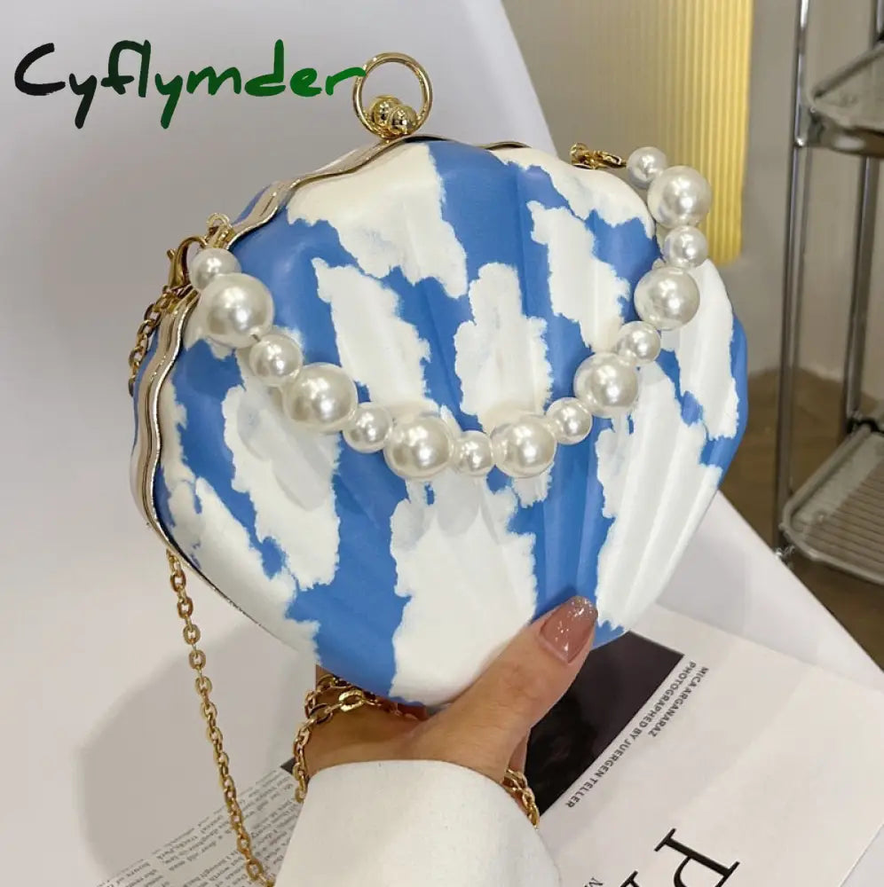 Cyflymder Evening Bags Shell Shape Women Clutch New Wedding Bridal Handbag Pearl Beaded Fashion