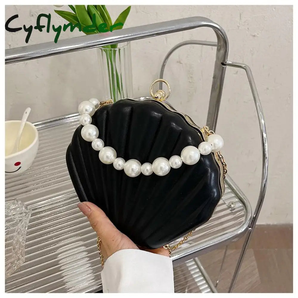 Cyflymder Evening Bags Shell Shape Women Clutch New Wedding Bridal Handbag Pearl Beaded Fashion